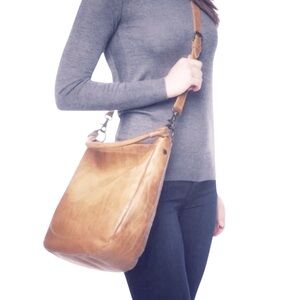 Frye Melissa Bag Tan Distressed Leather Large Purse Straps Dust Bag Hobo Western